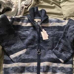 Lucky Brand Blue and White Cowl Neck Sweater